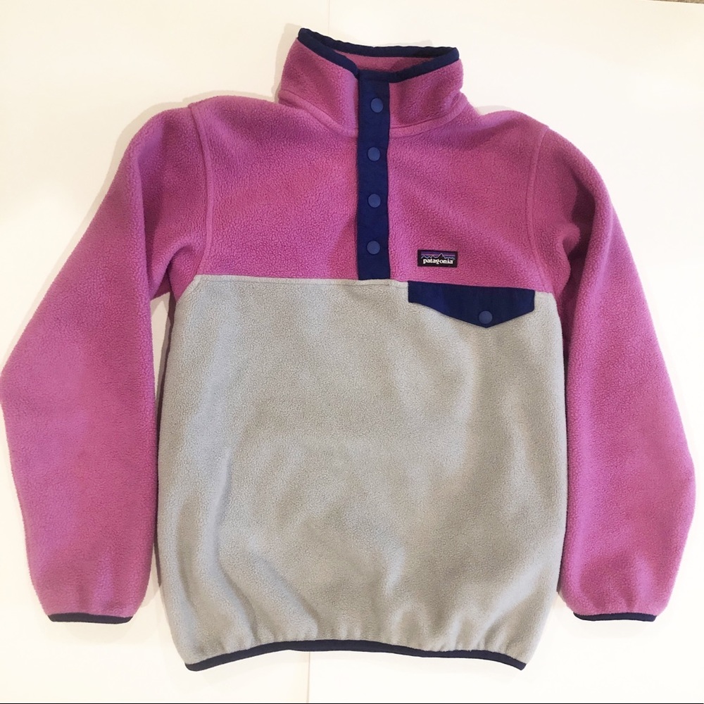 Patagonia Synchilla Snap-T Girls Pullover Sweatshirt Purple Gray Size medium 10